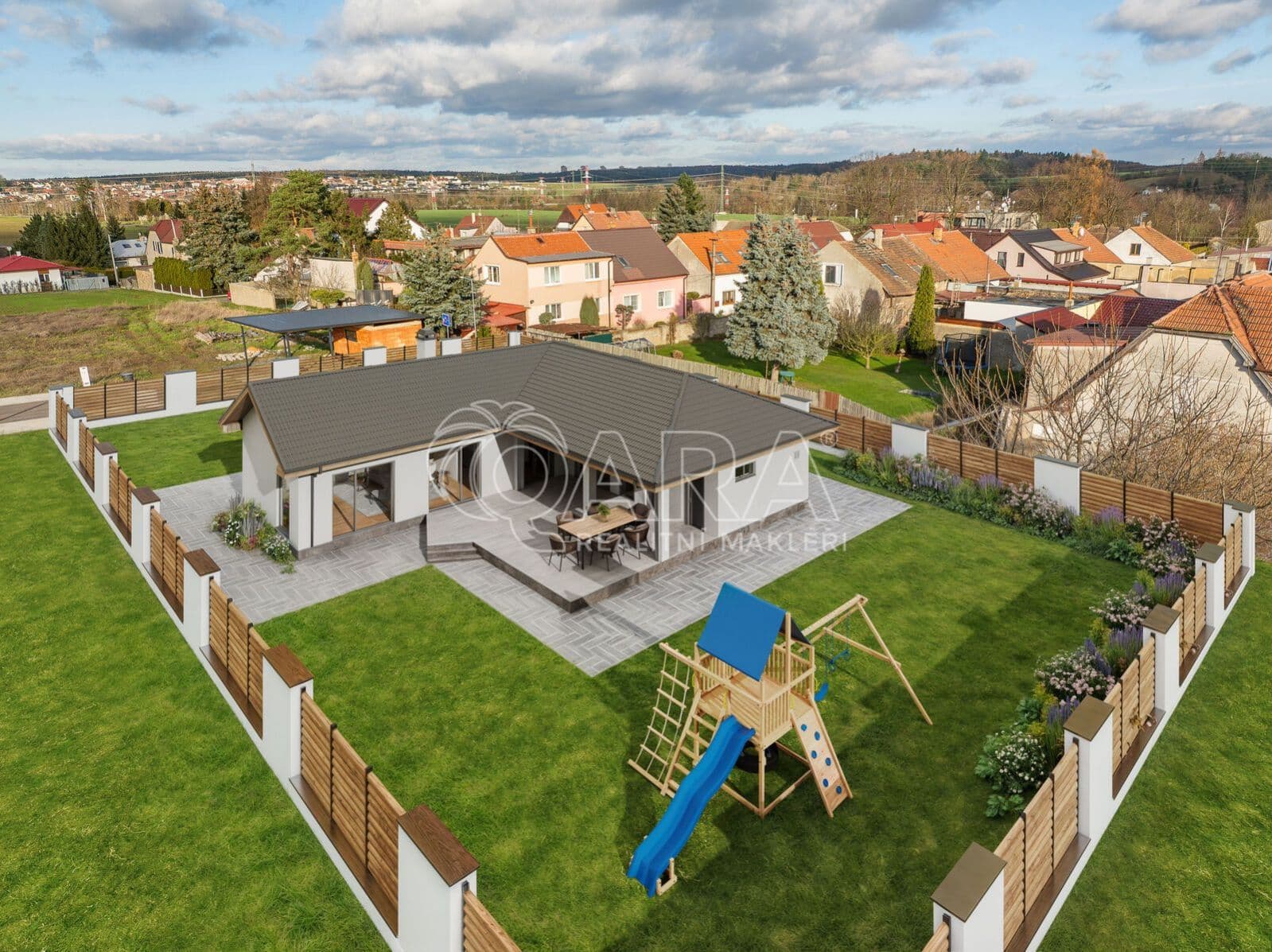 PRODÁNO – Atraktivní st. pozemek s projektem bungalovu a stavebním povolením, 835 m², ul. V Průhonu, Družec